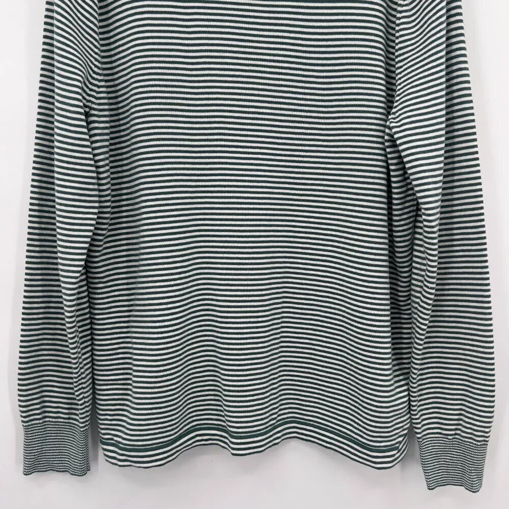 J.Crew Women’s Green & White Striped Cotton Crewneck Sweater Size L